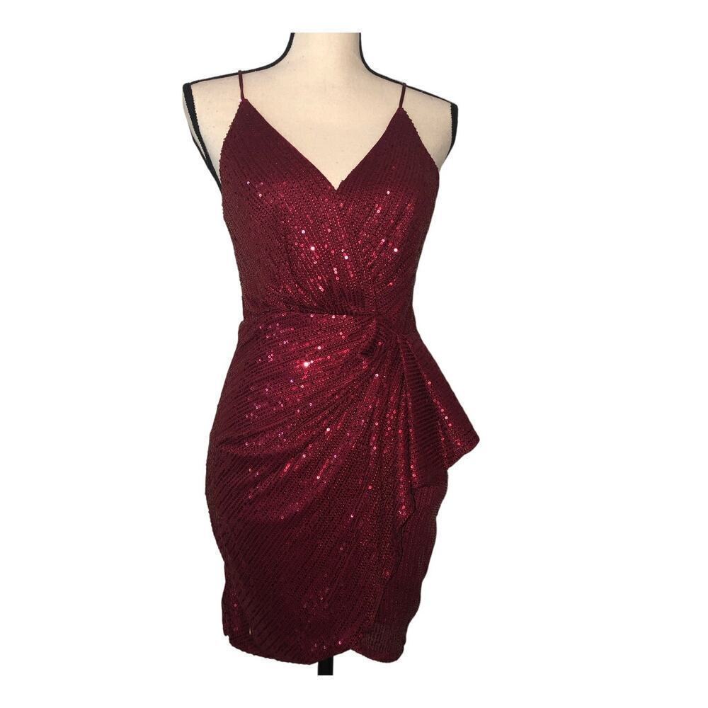 Cocktail Dress Size S Red Sparkle Sequined Party Cocktail Disco Wedding Guest